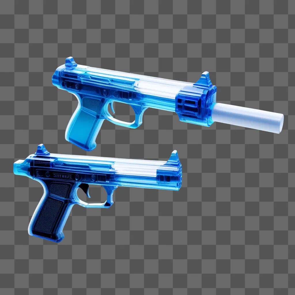 Transparent guns, glowing with blue light