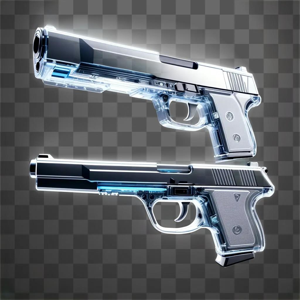 Transparent guns against dark background