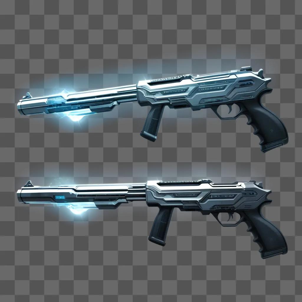 Transparent guns with blue light and glowing in the dark