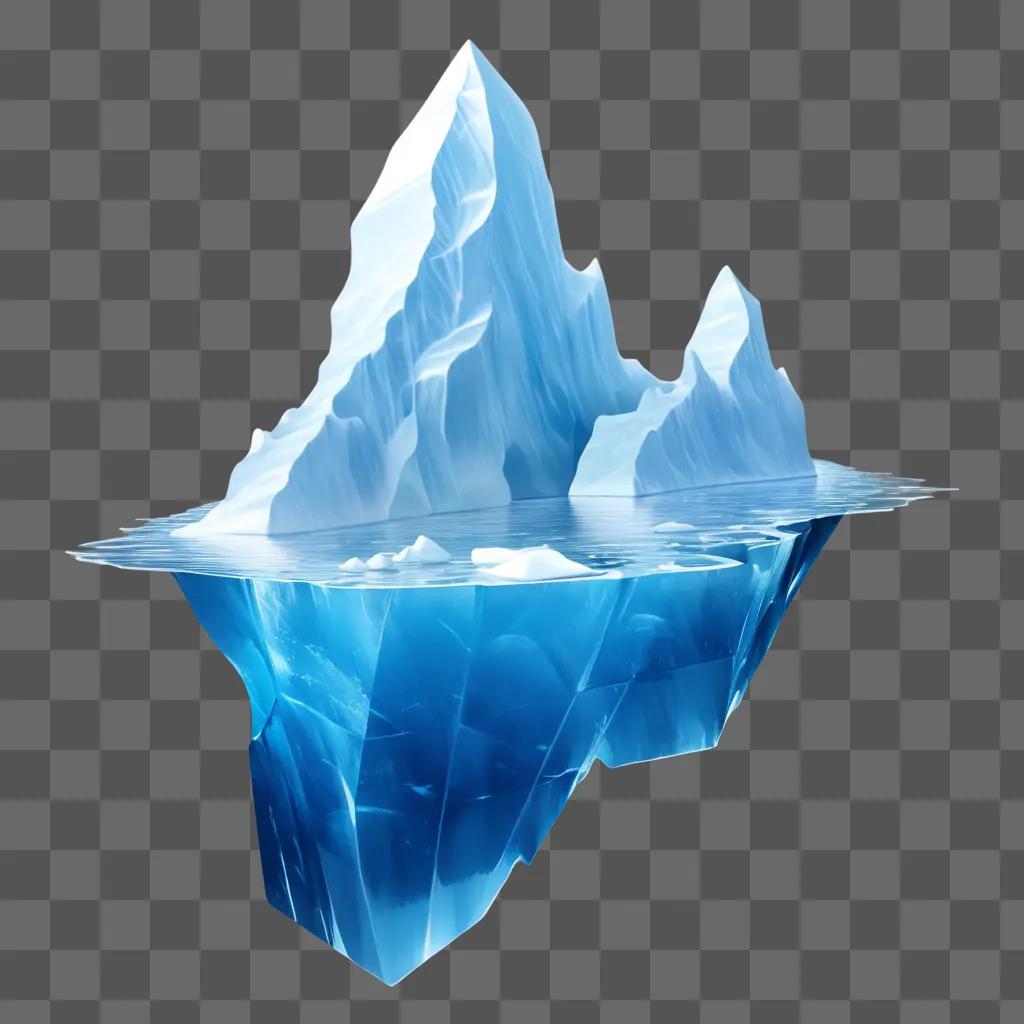 Transparent iceberg floating on a blue background