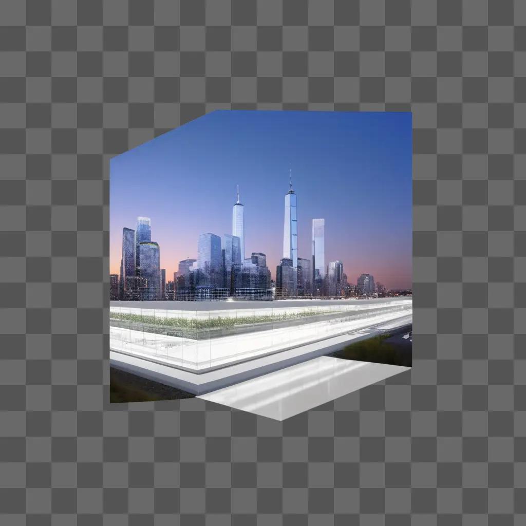 Transparent image of cityscape during sunset