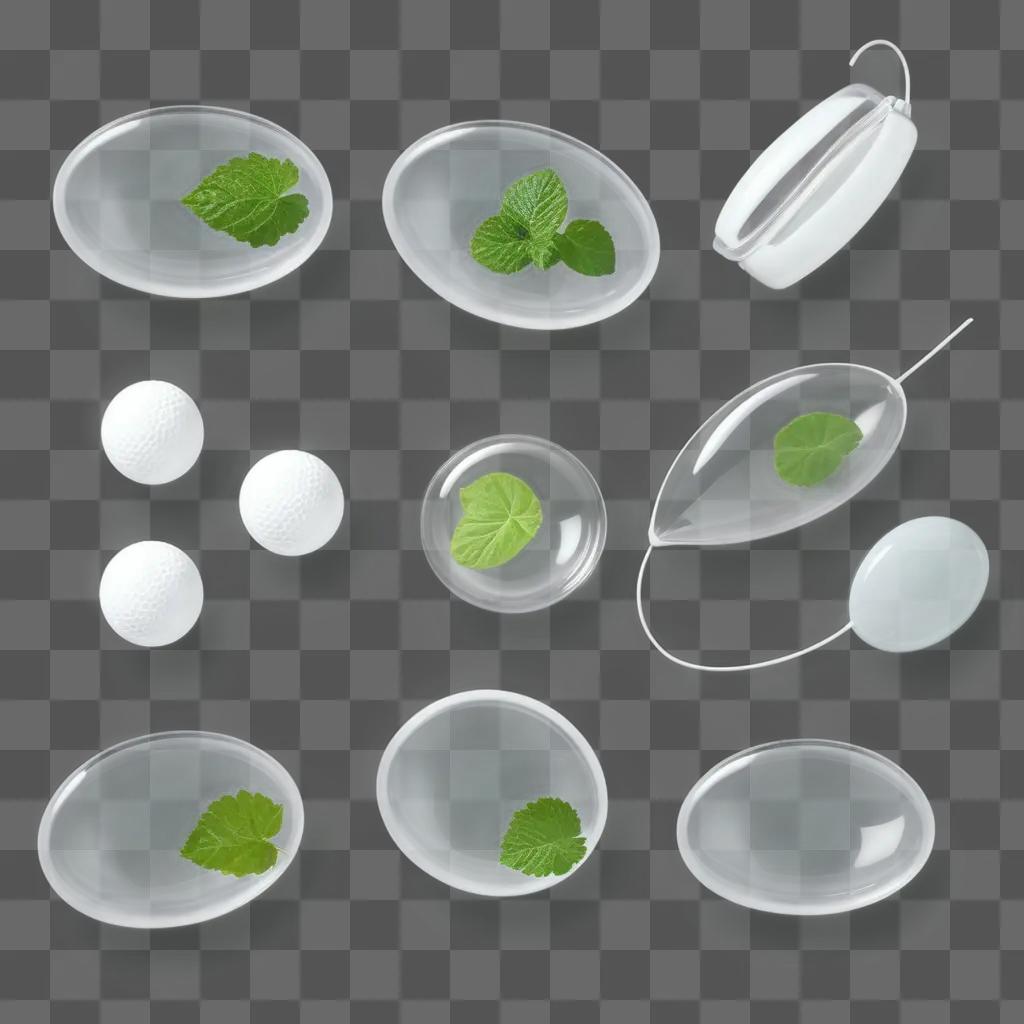 Transparent images of leaves and balls on a table