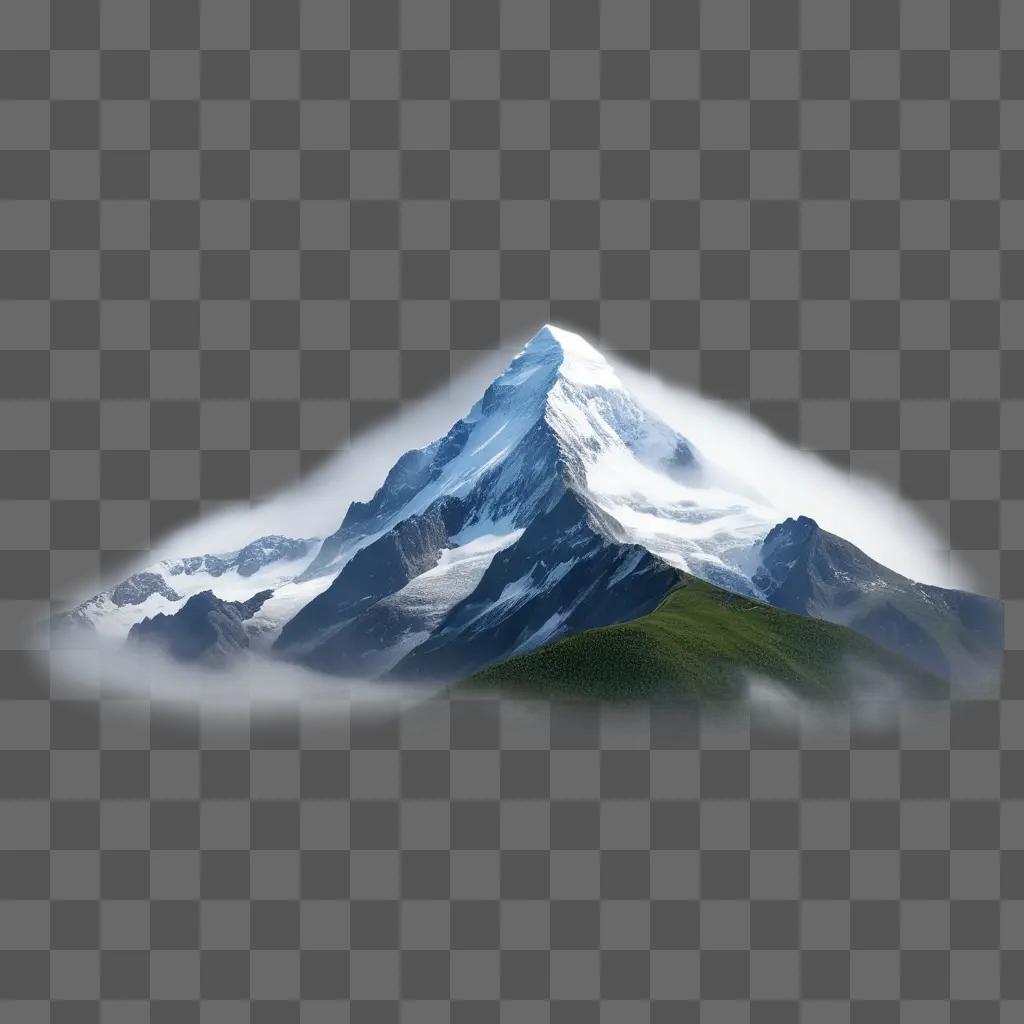 Transparent mountain image with fog and clouds