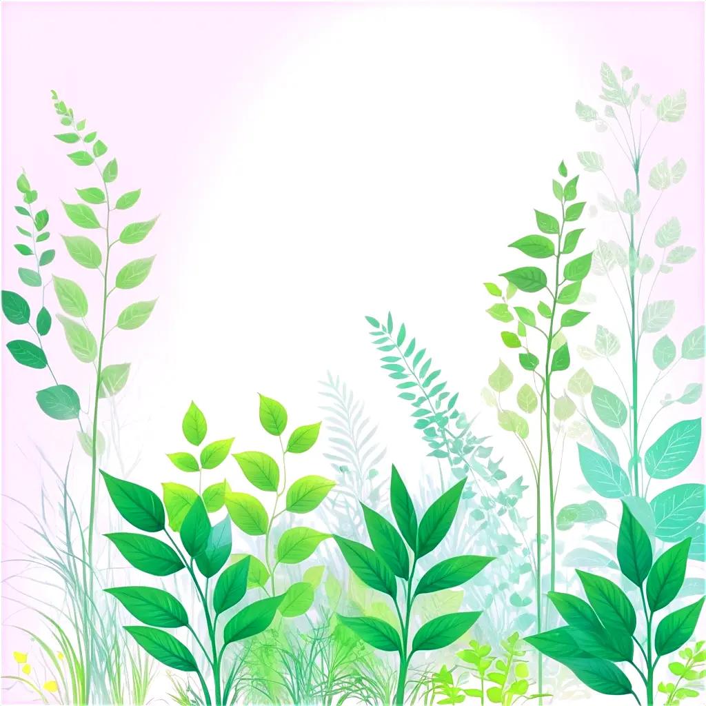 Transparent plant illustrations on a white background