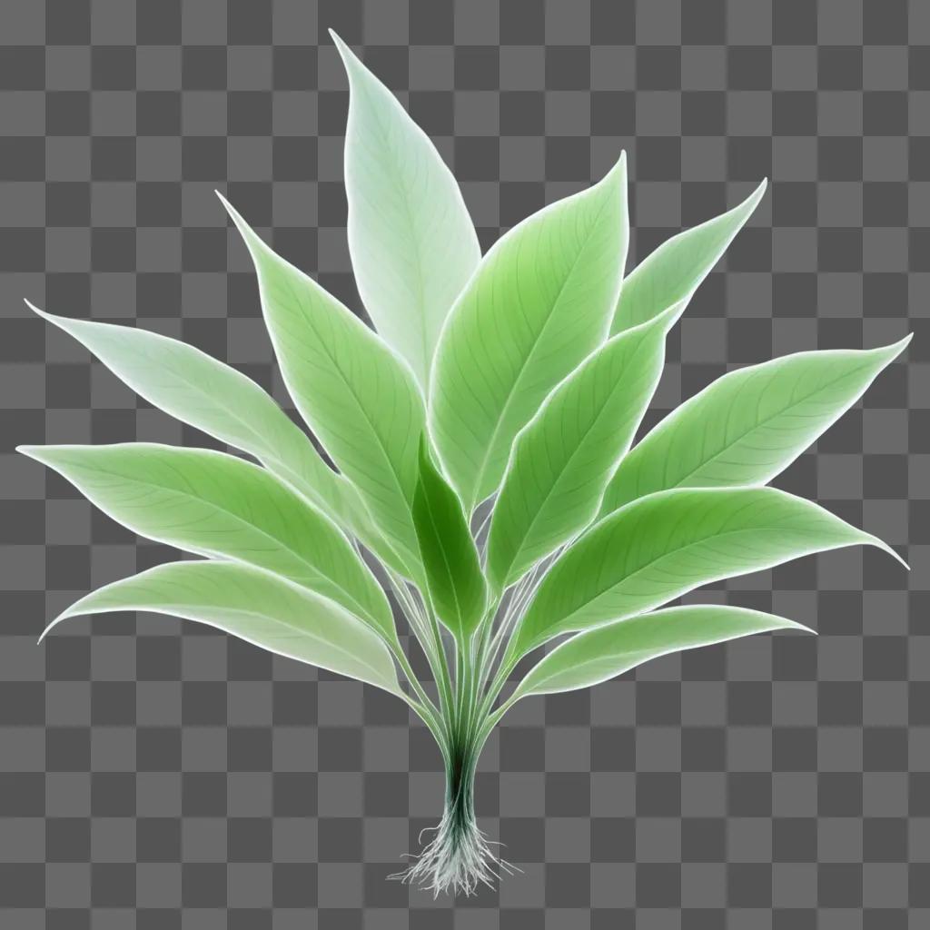 Transparent plant with glowing leaves on green background