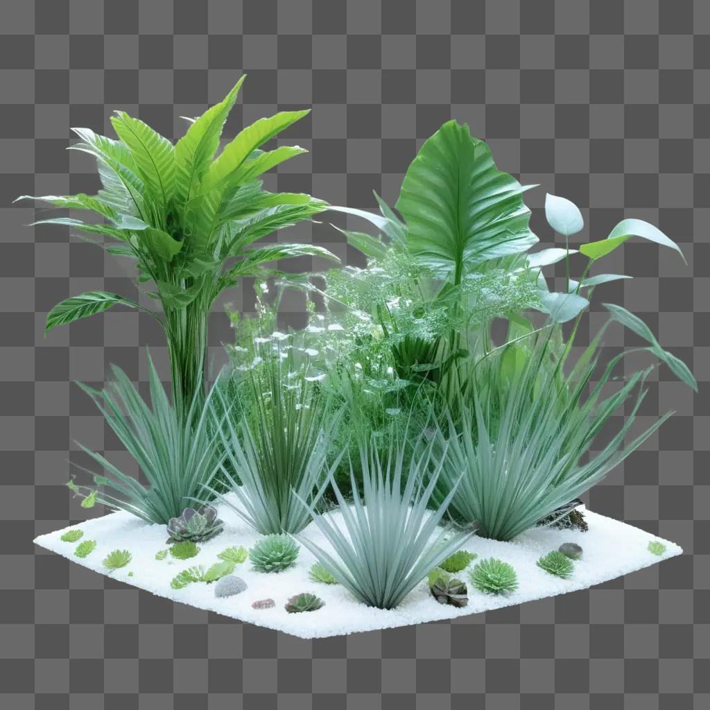 Transparent plants and other plants in a green background