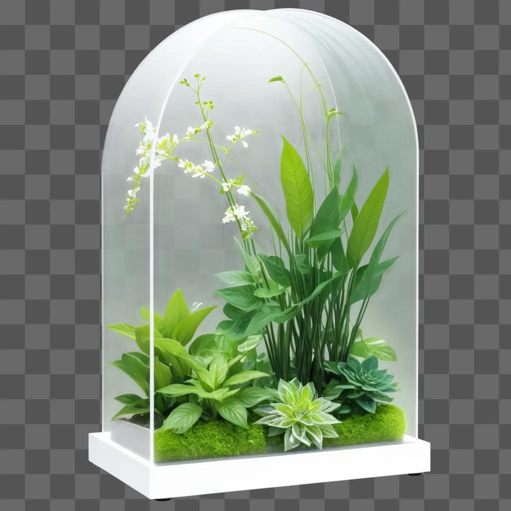 Transparent plants grow in a greenhouse