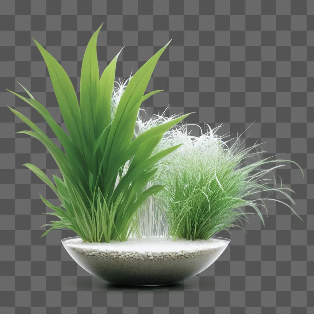 Transparent plants in a bowl on a green background