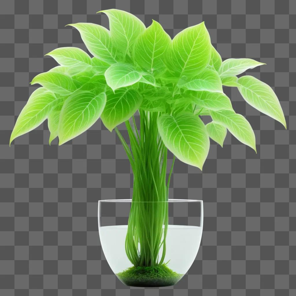 Transparent plants in a glass vase on a green background