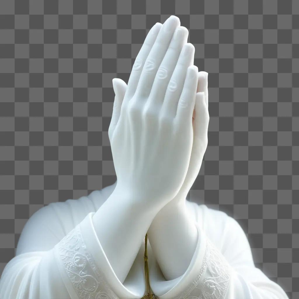 Transparent praying hands on a white background