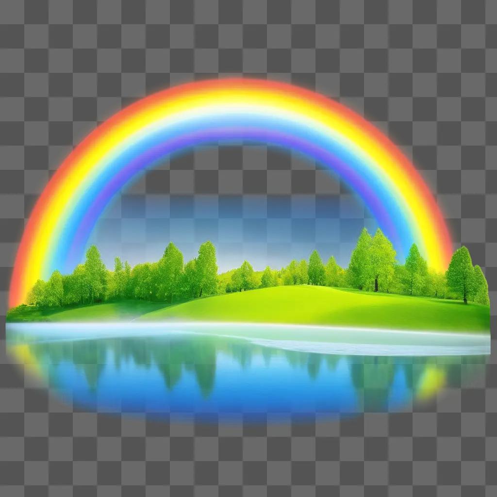 Transparent rainbow in a scenic landscape