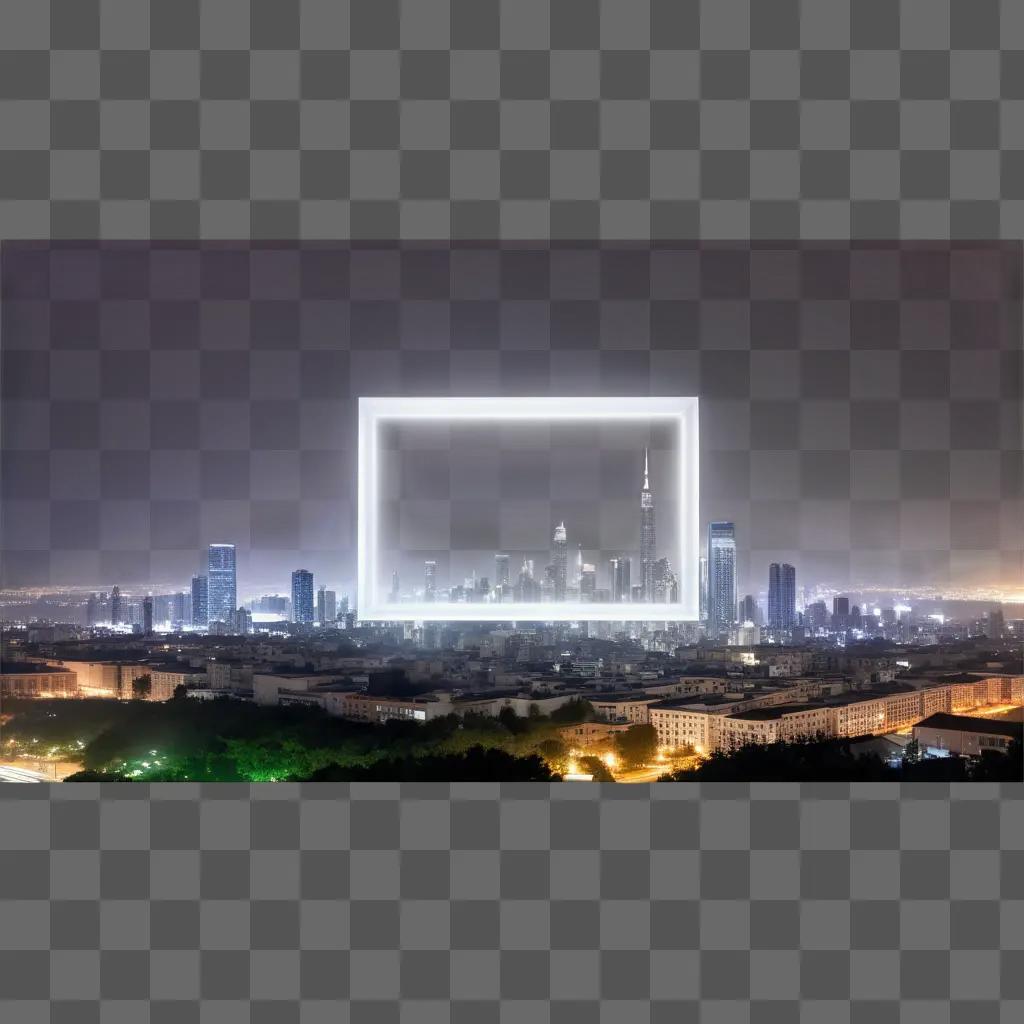 Transparent rectangle on a city skyline