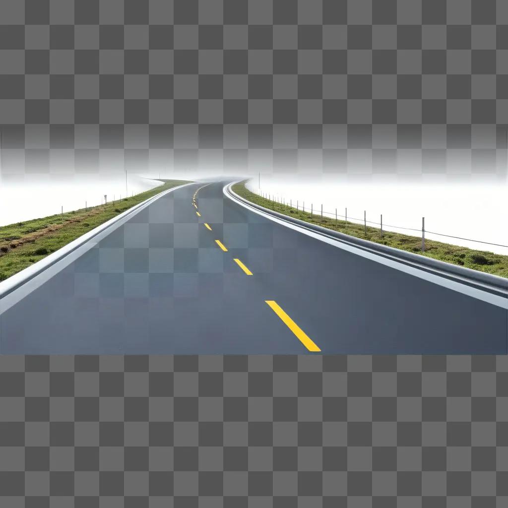 Transparent road, curved, gray, yellow, and green