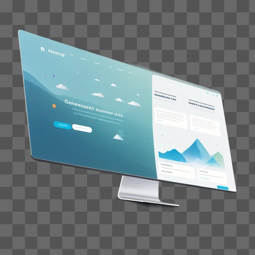 Transparent website design with clouds and mountains