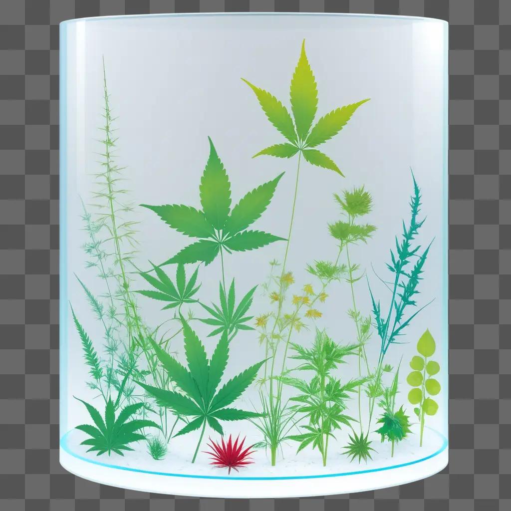 ガラス容器に入った透明な雑草植物