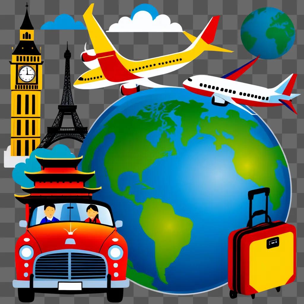 Traveling clipart with airplane, suitcase, and globe