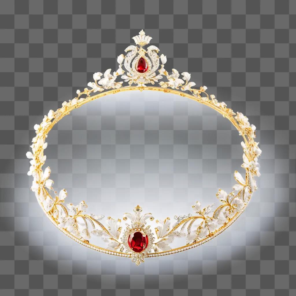 Treasure crown with red gemstone and gold leaves