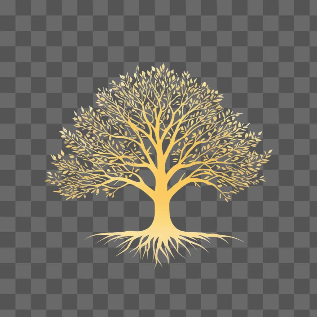 Tree silhouette on a yellow background