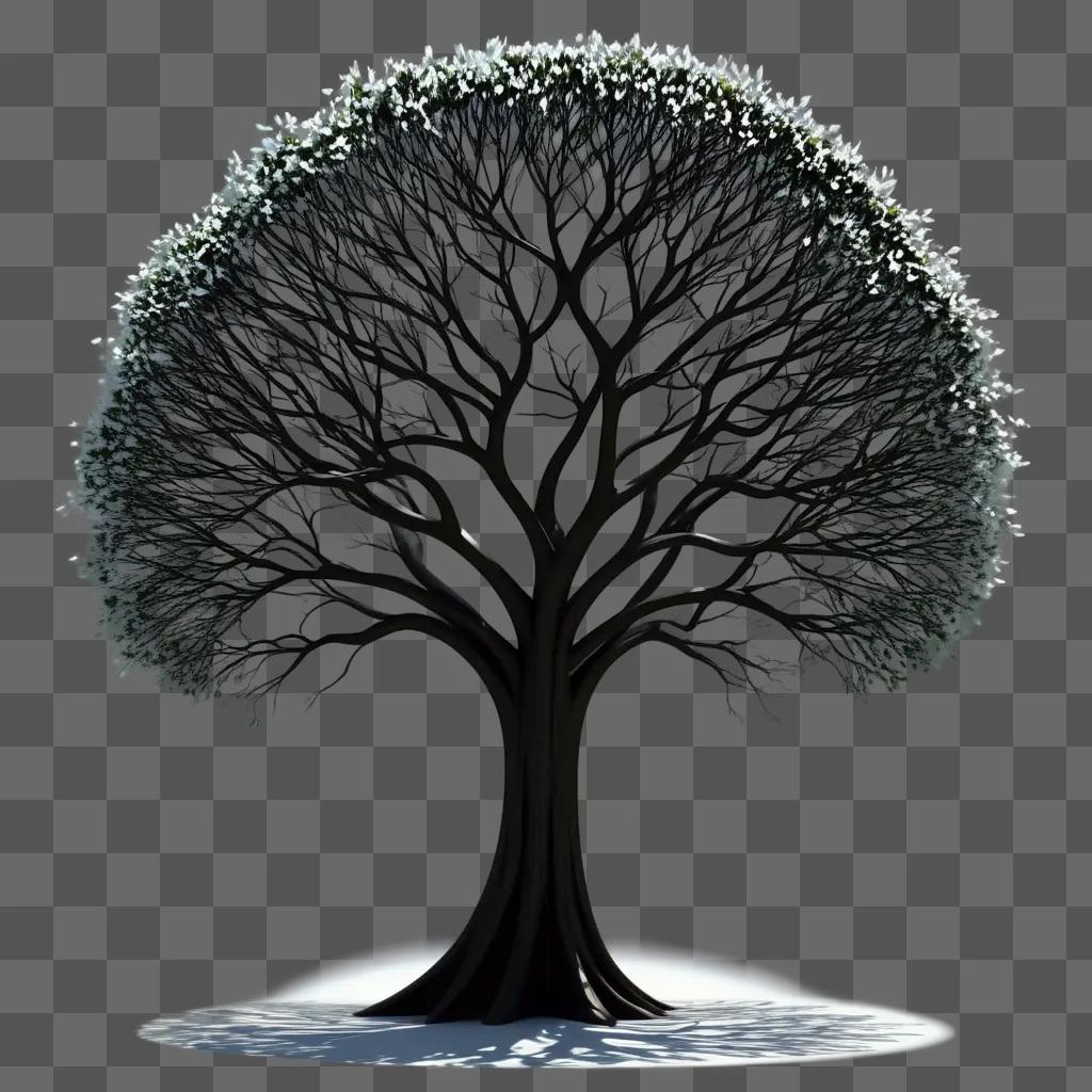 Tree with glowing rays on a gray background