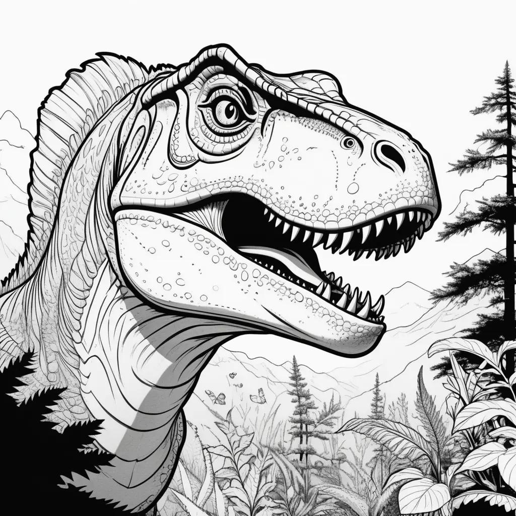 Trex Coloring Pages: A Black and White Drawing of a Dinosaur