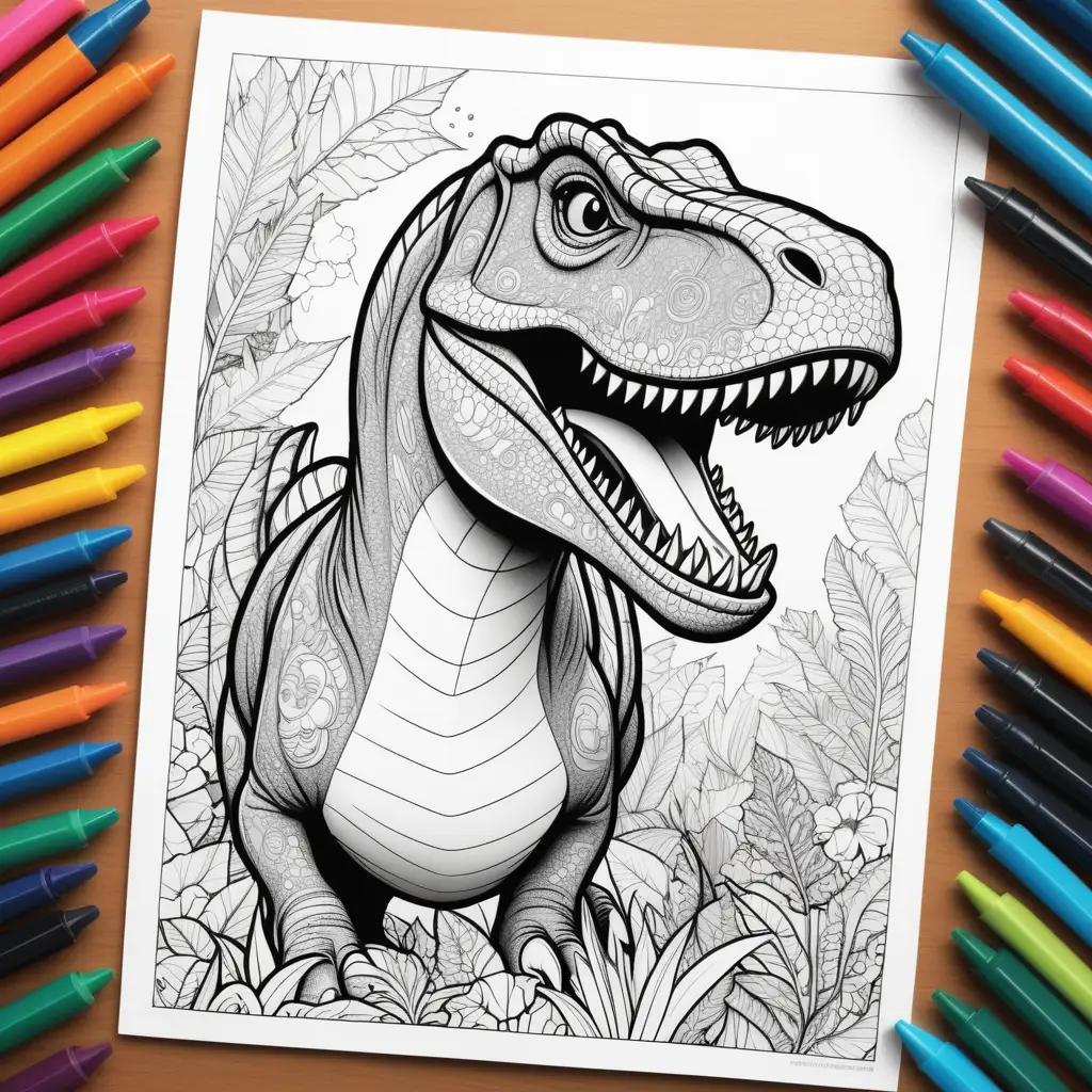 Trex coloring page features a dinosaur in a forest setting