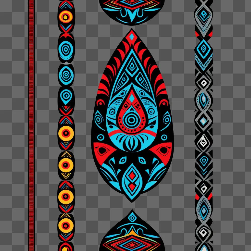 Tribal design on a dark background with bright colors