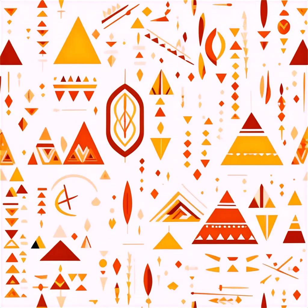 Tribal design with orange and white geometric shapes