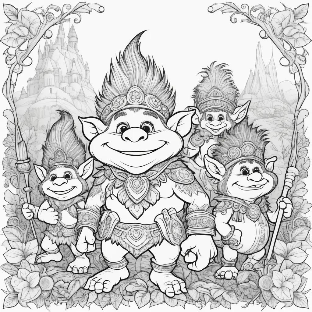 Trolls Coloring Page - A Black and White Coloring Page Featuring Trolls