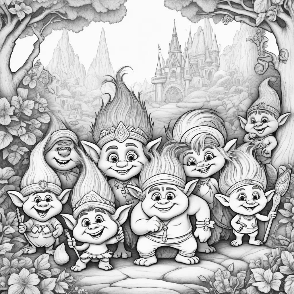 Trolls movie coloring pages with black and white colors