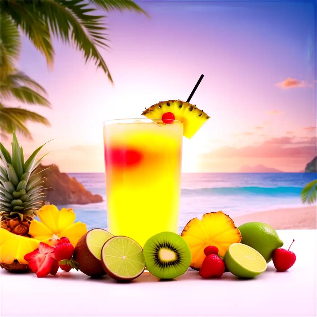 Tropical drink with pineapple, lime, and kiwi