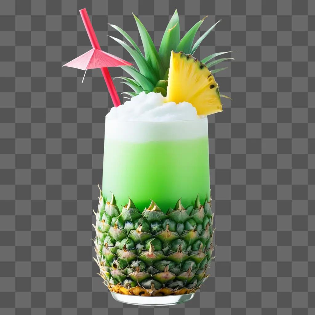 Tropical drink with pineapple and ice in a glass