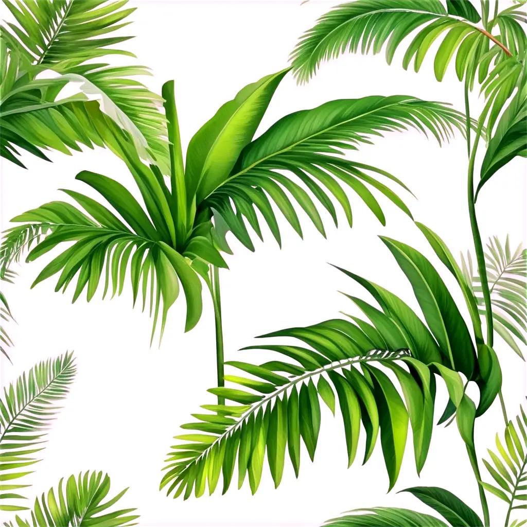 Tropical plant leaves on a white background