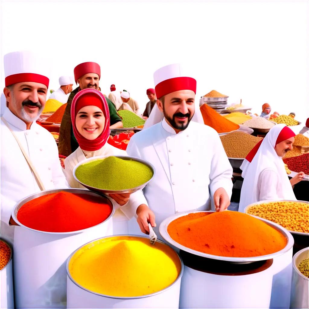 Turkish food is being prepared in a large outdoor cooking area