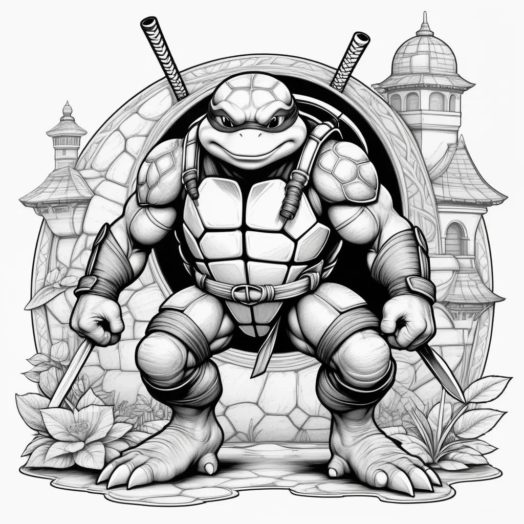 Turtle Ninja Coloring Page: A Black and White Cartoon of a Ninja Turtle