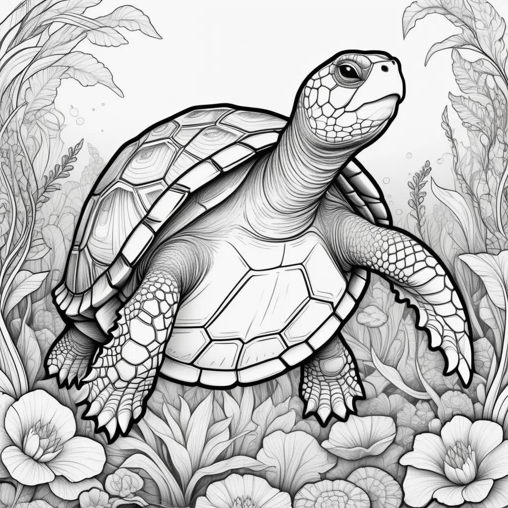 Turtle coloring pages with black and white line art