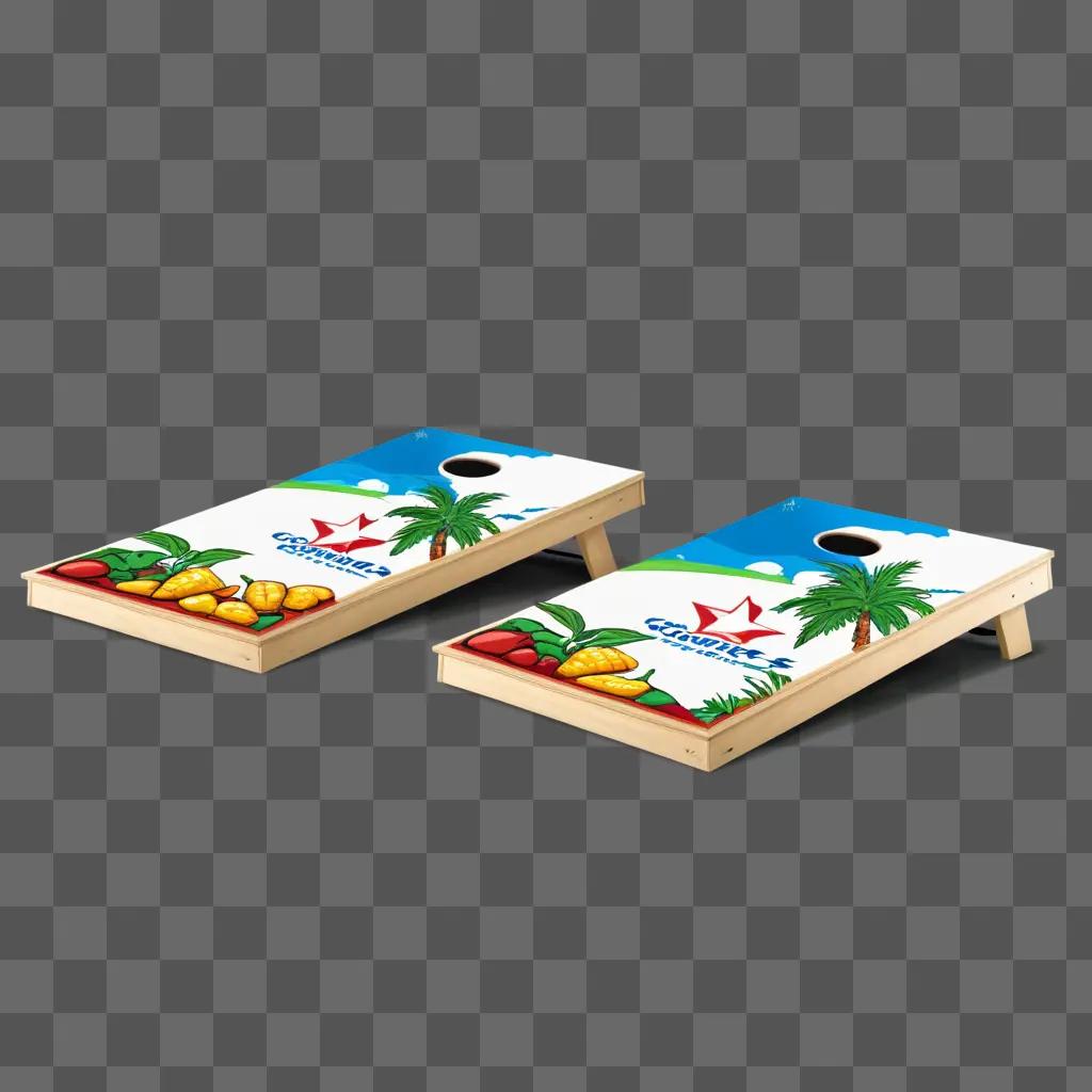 Two Cornhole Clipart Game Boards with Palm Trees