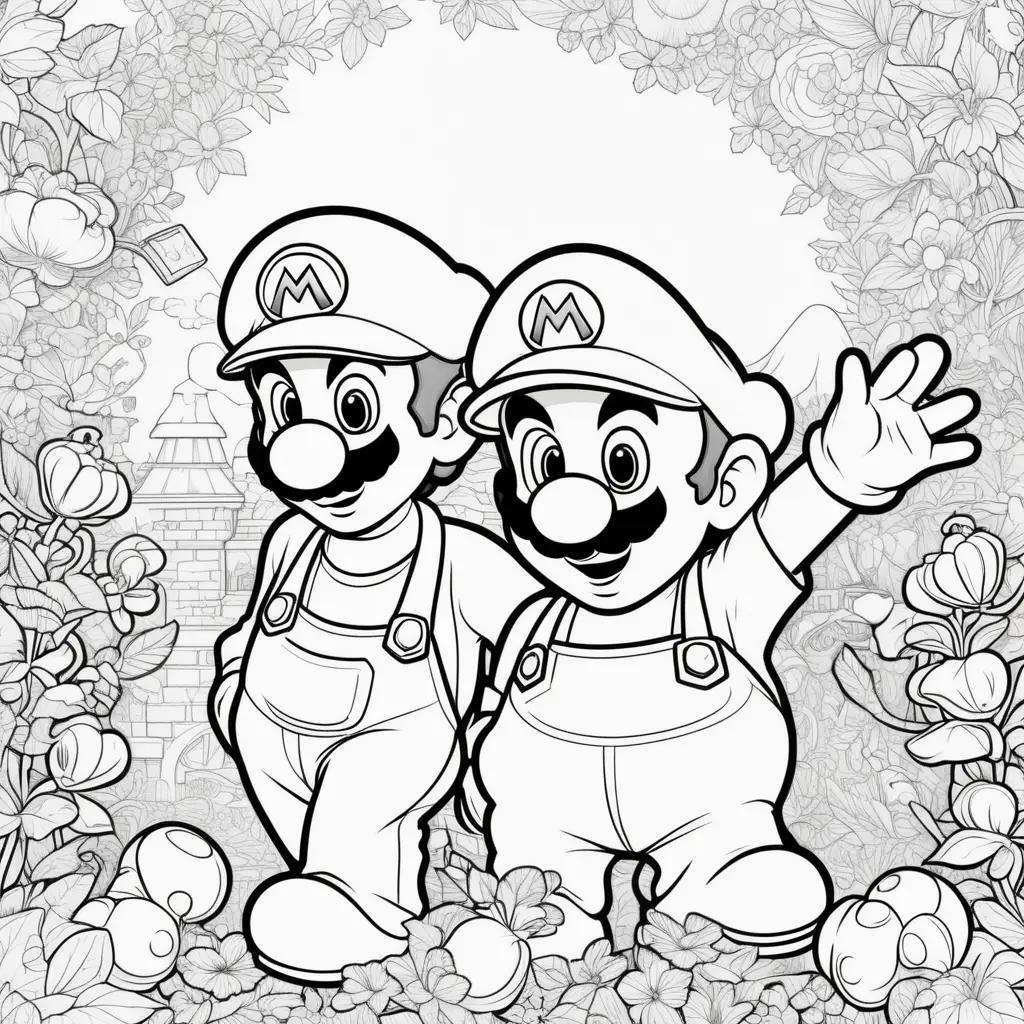 Two Mario and Luigi characters in a coloring page