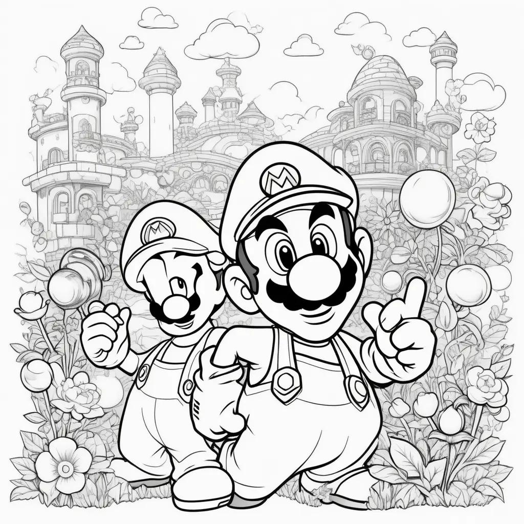 Two Mario and Luigi characters in black and white coloring pages