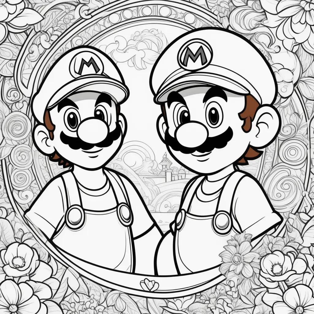 Two Mario and Luigi coloring page with flowers