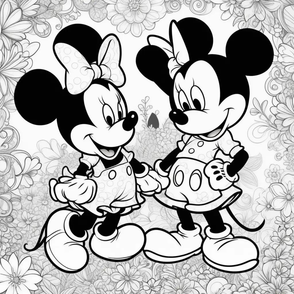 Two Mickey and Minnie coloring pages together