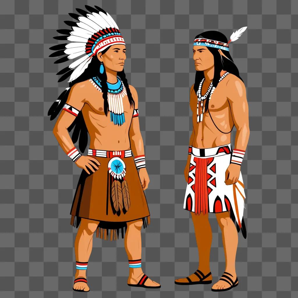 Two Native American men in traditional dress