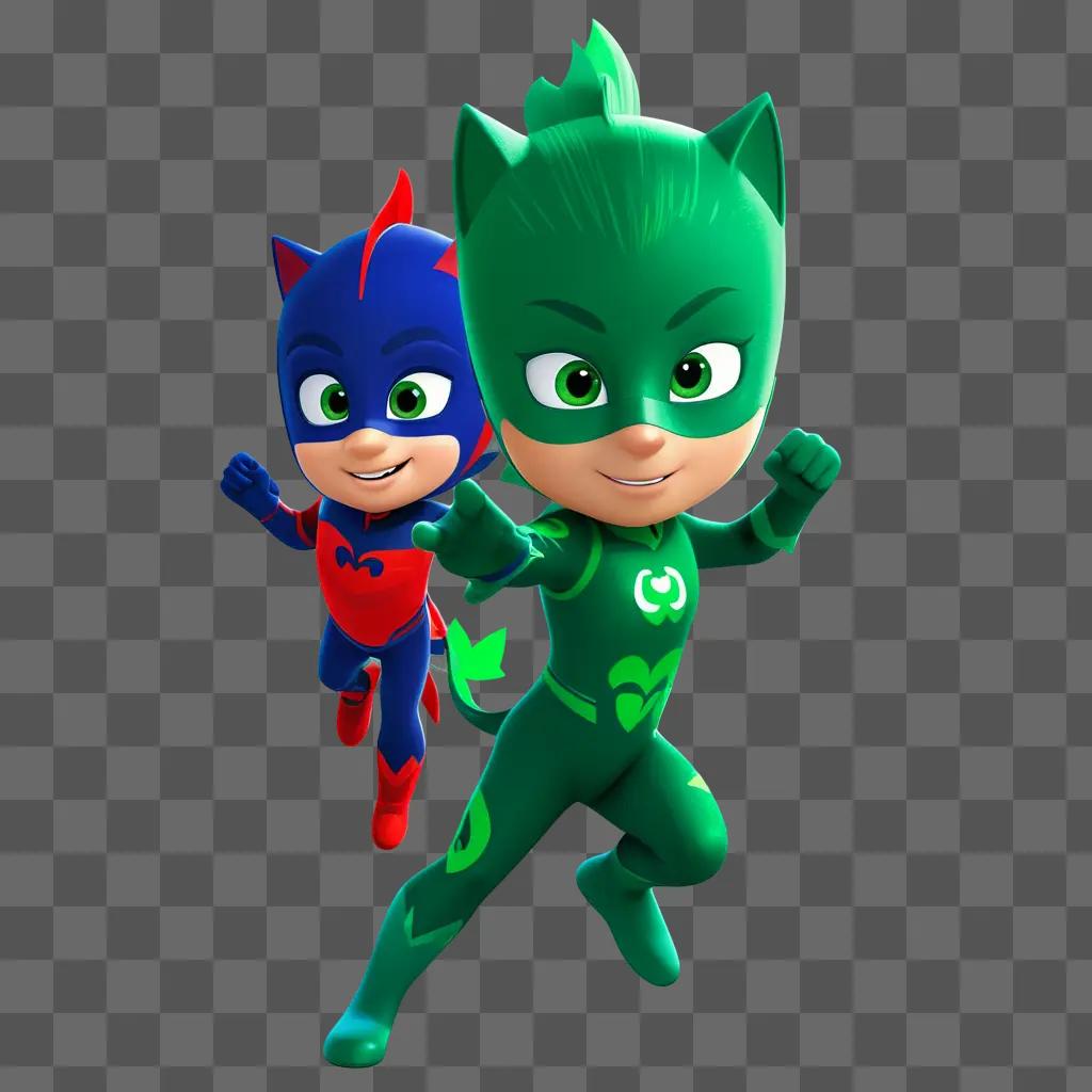 Two PJ Masks characters in neon colors