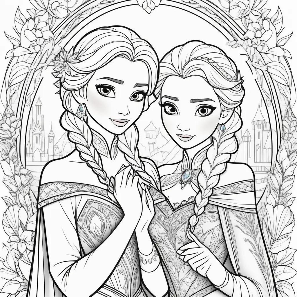 Two Princess Elsa and Anna Coloring Pages