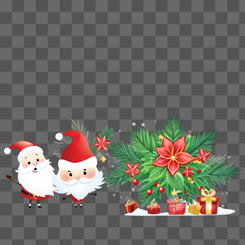 Two Santa Clause on Christmas Tree in Free Merry Christmas Clipart