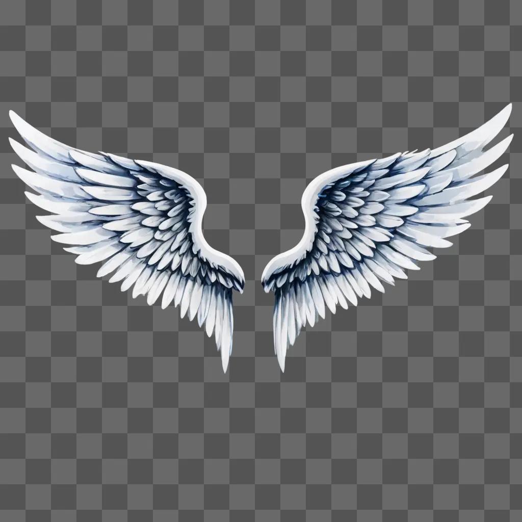 Two angel wings against a gray background