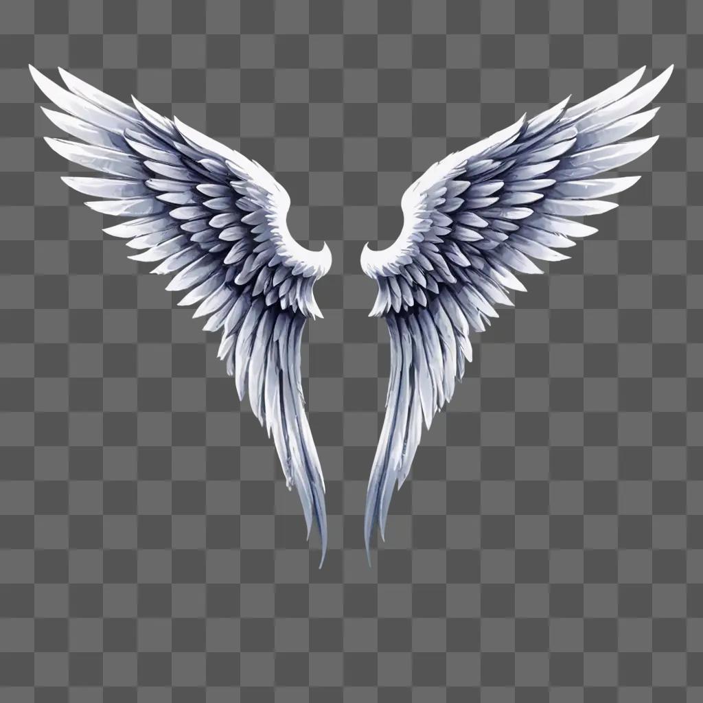 Two angel wings against a grey background