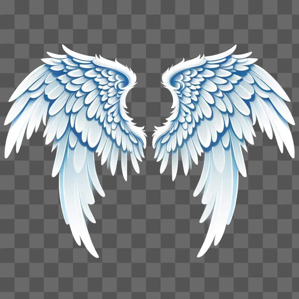 Two angel wings against a light blue background