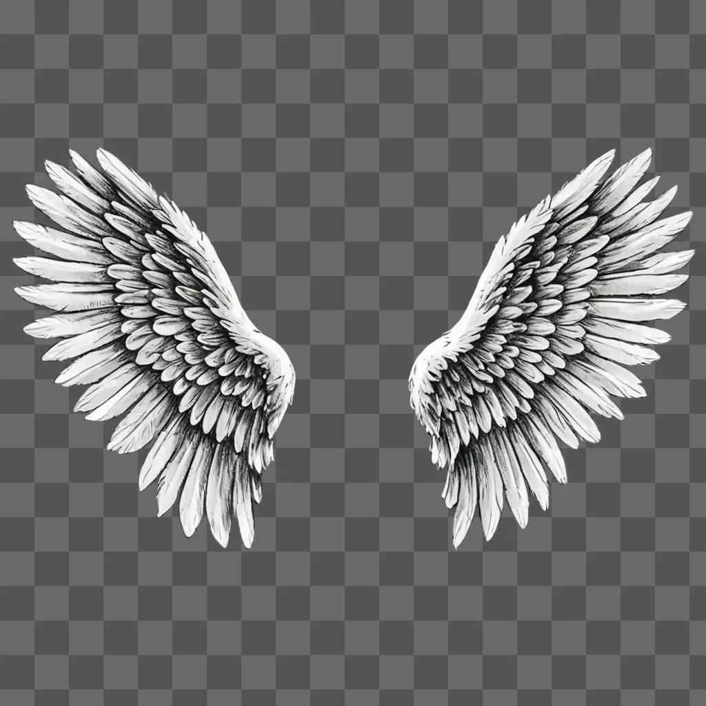 Two angel wings displayed on a gray background