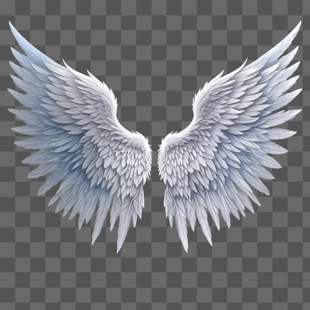 Two angel wings drawn in white with blue accents