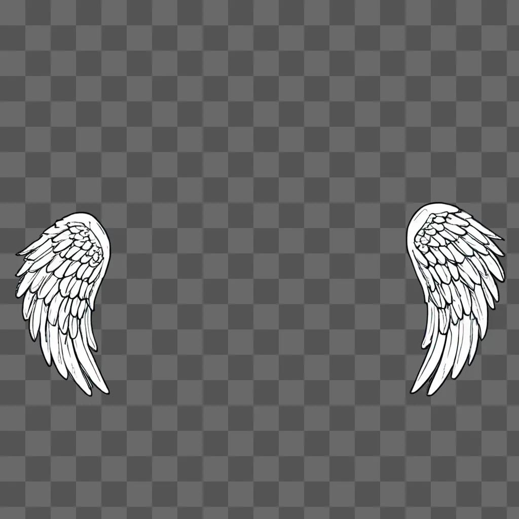 Two angel wings drawn on a grey background